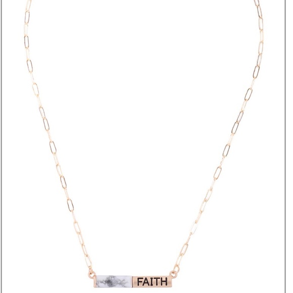 NATURAL STONE HALF METAL NECKLACE - MATTE GOLD HOWLITE- FAITH - Picture 3 of 3